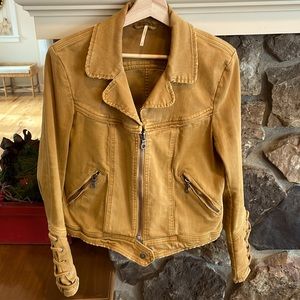 Free People mustard crazy detail jean jacket! Original piece.